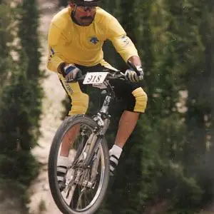 Still in the air at 40mph....Kamikaze Downhill at Mammoth Mountain, CA. 1992