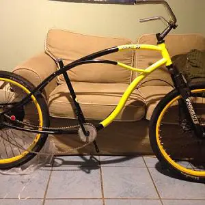 Moon eyes dyno glide, cheap 24 wheel set, cheap suspension disk brake fork, sourced form exercise machine wide one piece crank, sprocket from child bi