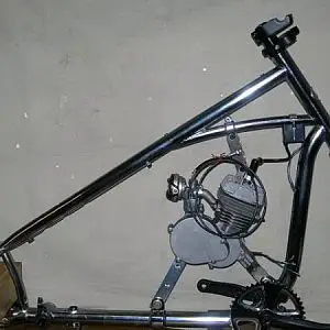 The first step in this build was to strip the bicycle components from the frame. The engine configuration was determined and the mounts were fabricate