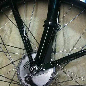 Front wheel relaced with a Archer Sturmy internal brake.