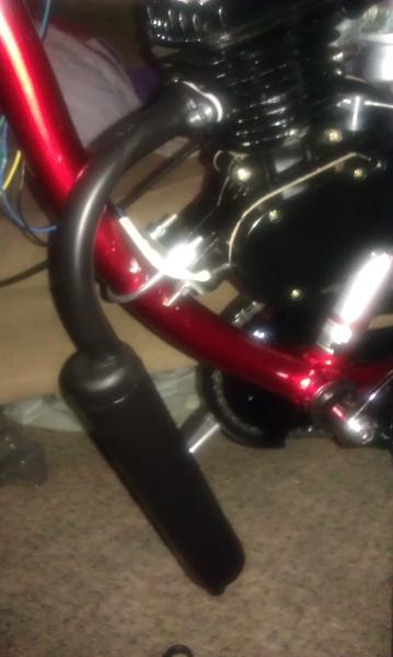Exhaust attached and modified so it wouldnt hit my pedals.