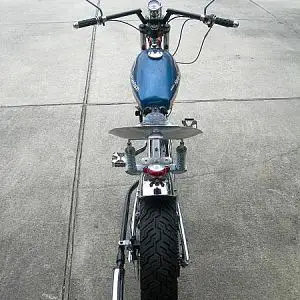 The wide rear tire gives a very stable ride and makes the bike look like a true bobber.