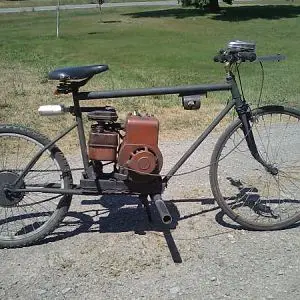 motorized bike  
5 hp briggs off roto tiller few bikes welded together 
tops out at 40mph