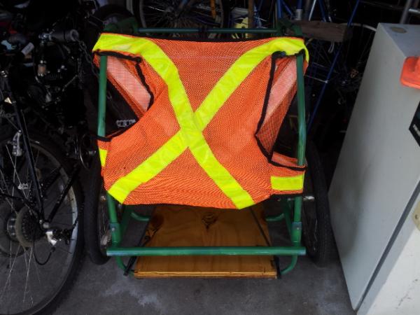 An old vis-vest spread across the back.