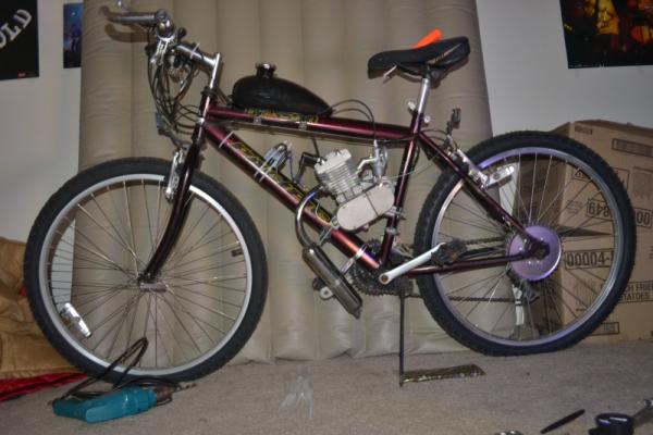 Basic bike shaped object, with a ChinaGirl© motor.  This was my first build.  I learned a lot about the mind of the Chinese when I put this kit togeth