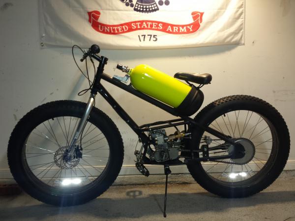 Bike with 49cc motor and 50 cu in SCUBA tank
