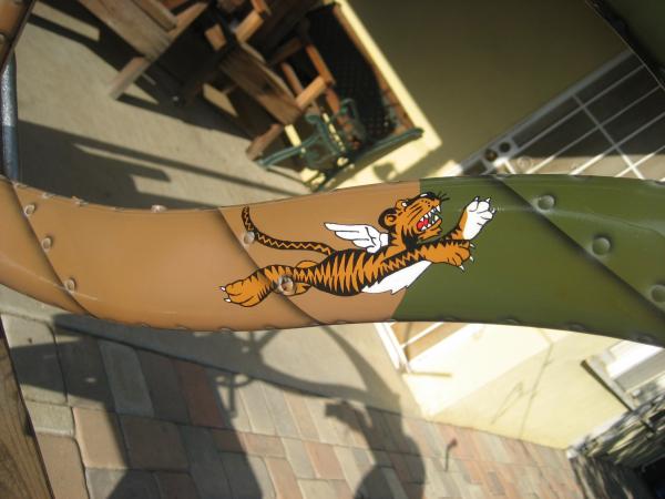 flying tiger logo airbrushed on the p40 bike with metal panels and rivets