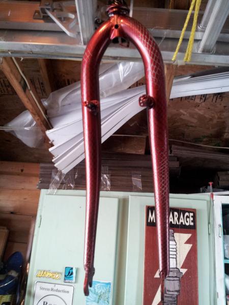 Front fork, after red paint coat.