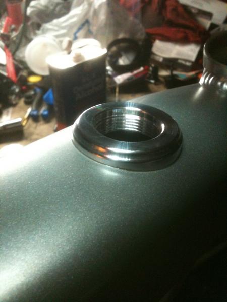 Here is the KW Machine works gas cap kit installed. This is such an awesome product! It fit the frame perfectly and the finish level is amazing. I was