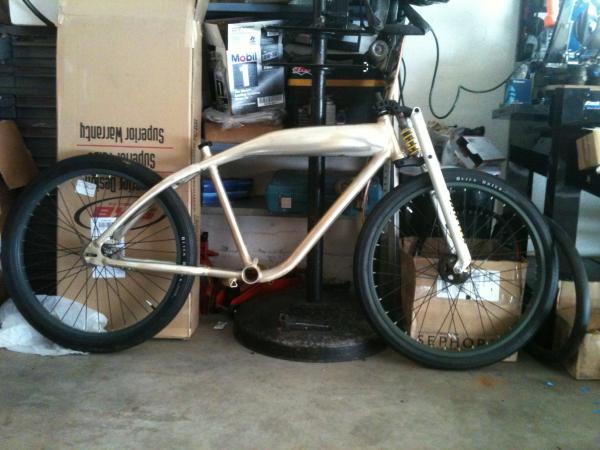 Here she is, at the beginning.... I am using these rims as mock ups (they are from a Felt MP, This build will be a single speed though) I have another