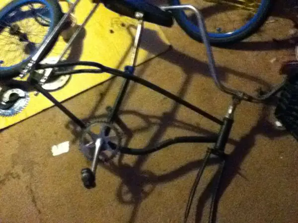 Lets start with the basics. Here is the bicycle frame with the seat, handlebars, and crankshaft. Not much of a moped yet... well see. 

http://www.y