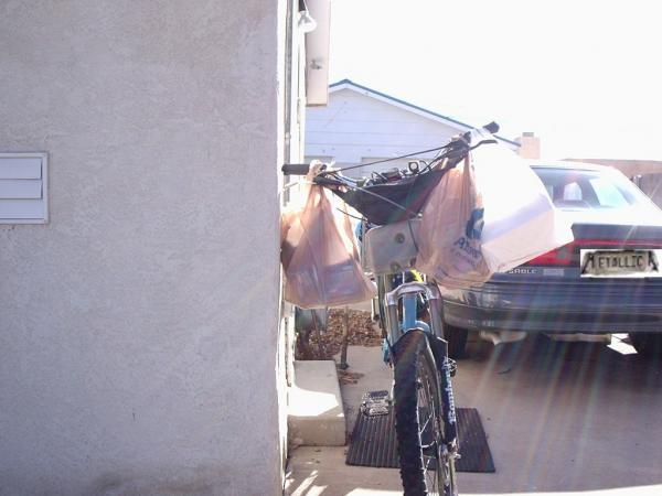 Morini  Typical grocery run These were My Old Forks Loaded Down With A Gallon of Milk, Gallon of Water, Some Pie, and Other Things I Forget . This Bik