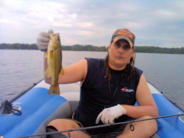 Out on one of my inflatables and a small large mouth bass
