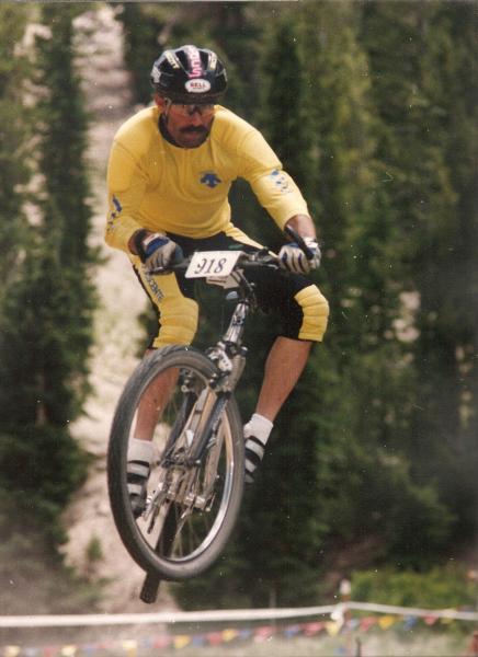 Still in the air at 40mph....Kamikaze Downhill at Mammoth Mountain, CA. 1992
