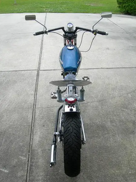 The wide rear tire gives a very stable ride and makes the bike look like a true bobber.